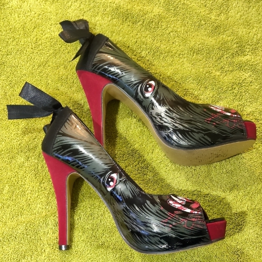 Iron Fist Black and Red Vampire Peep Toe Heels - Picture 5 of 8